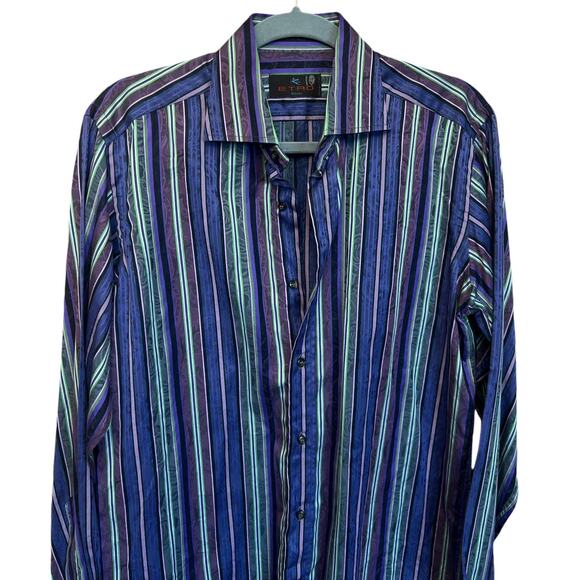 ETRO Authentic Buttons up Stripes Shirt Made in Italy Size M Long Sleeves - Picture 4 of 11
